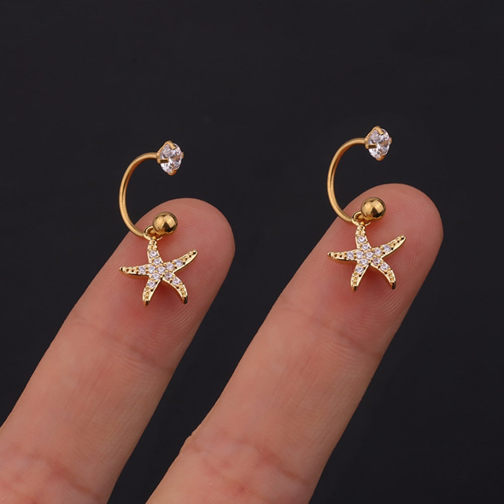 2PC Stainless Steel Gold Color Minimal Crystal Star Ear Studs Earring Women Korean Helix Studs Tragus Cartilage Piercing Jewelry