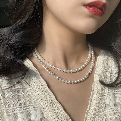 Handmade Vintage Simulation Round Pearl Choker Necklace Elegant Simple Adjustable Multiple Sizes Beaded Necklace For Women Girls