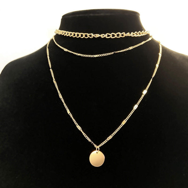 Vintage Pendant Necklace for Women Gold Color Chain Multilayer  Bohemian Coins Necklaces Girls Collier Femme Collares Jewelry