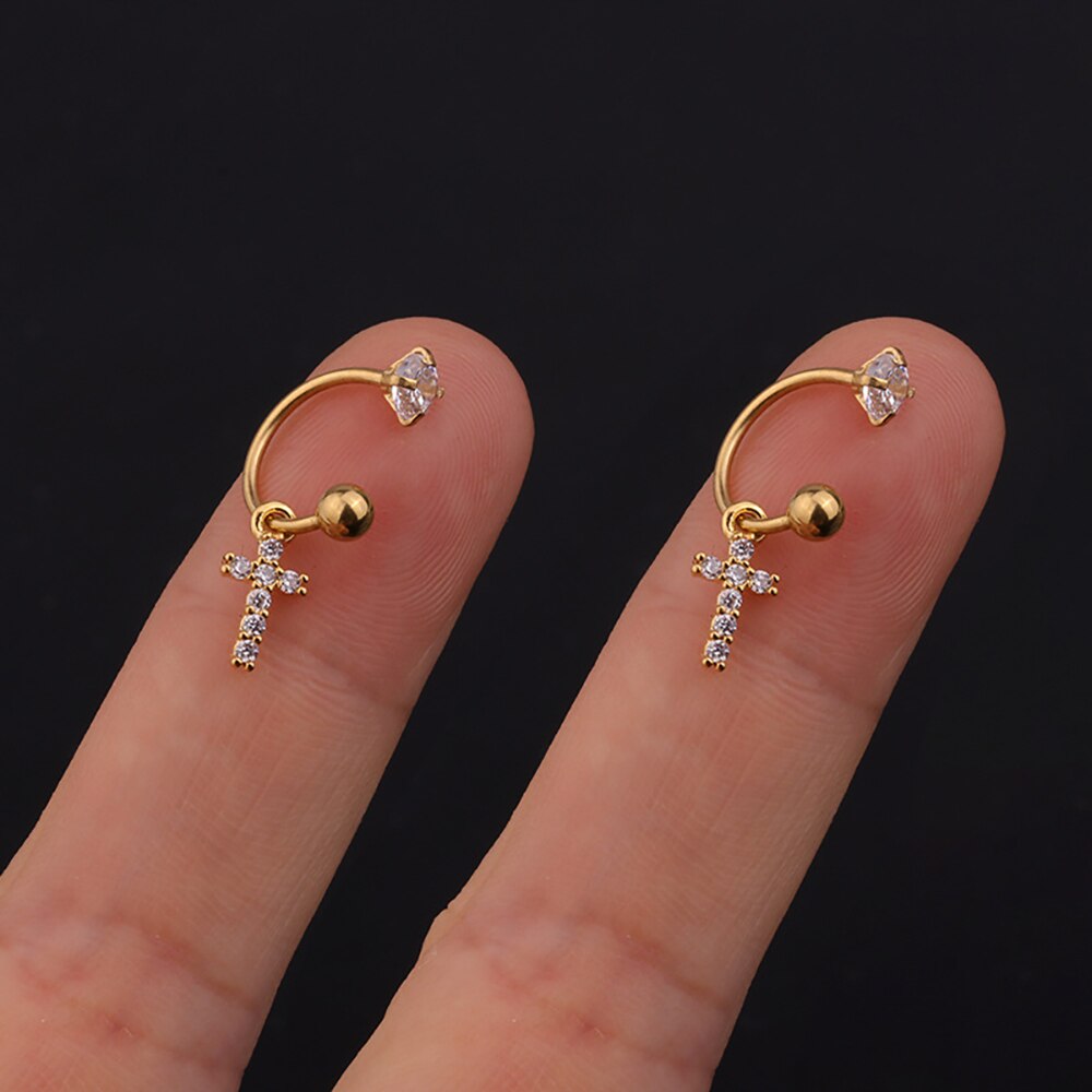 2PC Stainless Steel Gold Color Minimal Crystal Star Ear Studs Earring Women Korean Helix Studs Tragus Cartilage Piercing Jewelry