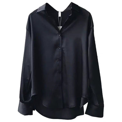 Women Silk Shirt 2023 New Vintage Fashion Solid Button Up Long Sleeves Blouse Tops Female Summer Casual Loose Office Lady Shirts