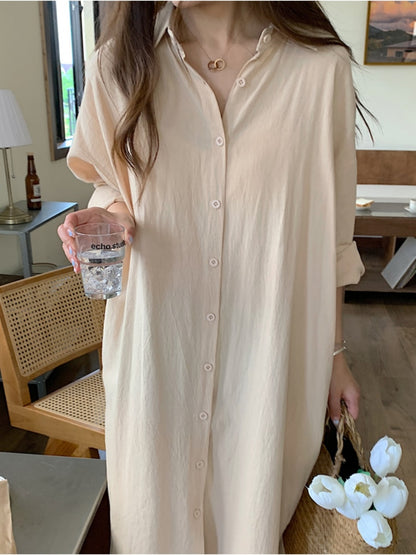 S-2XL Cotton New Summer Shirt Dress Pink Evening Vintage Dress Party Oversize Long Beach Women Dresses Loose Robe Vestido Pure