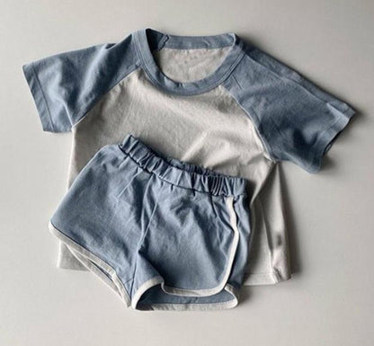 2pcs Toddler Children Boys Girls Outfits Sets Summer Fashion Short Sleeve Kids T-shirts + Shorts Patchwork Color Clothing Suit