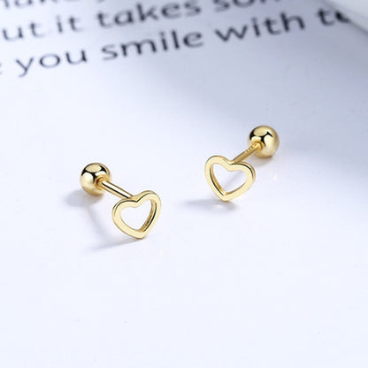 Gold Plated Heart Stud Earrings, Shiny Zircon Earrings, Metal Elegant Fashion Heart Jewelry, Romantic Female Couple Earrings