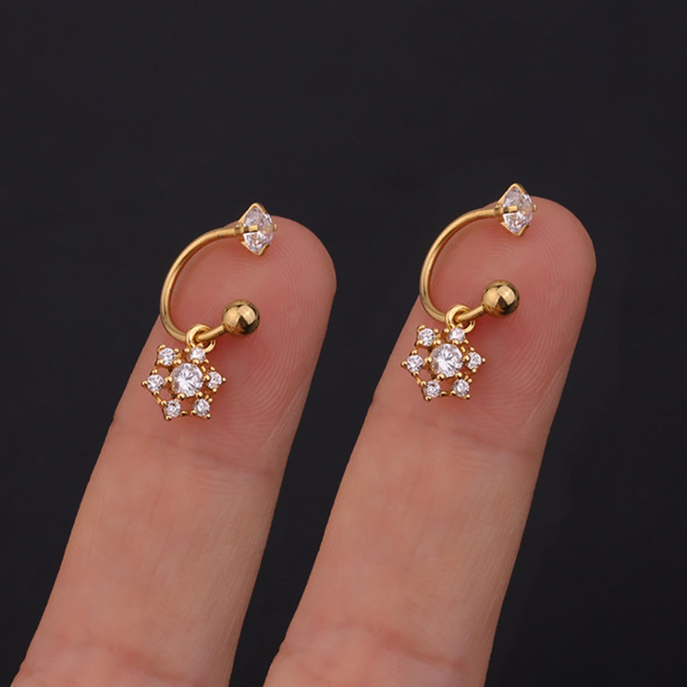 2PC Stainless Steel Gold Color Minimal Crystal Star Ear Studs Earring Women Korean Helix Studs Tragus Cartilage Piercing Jewelry