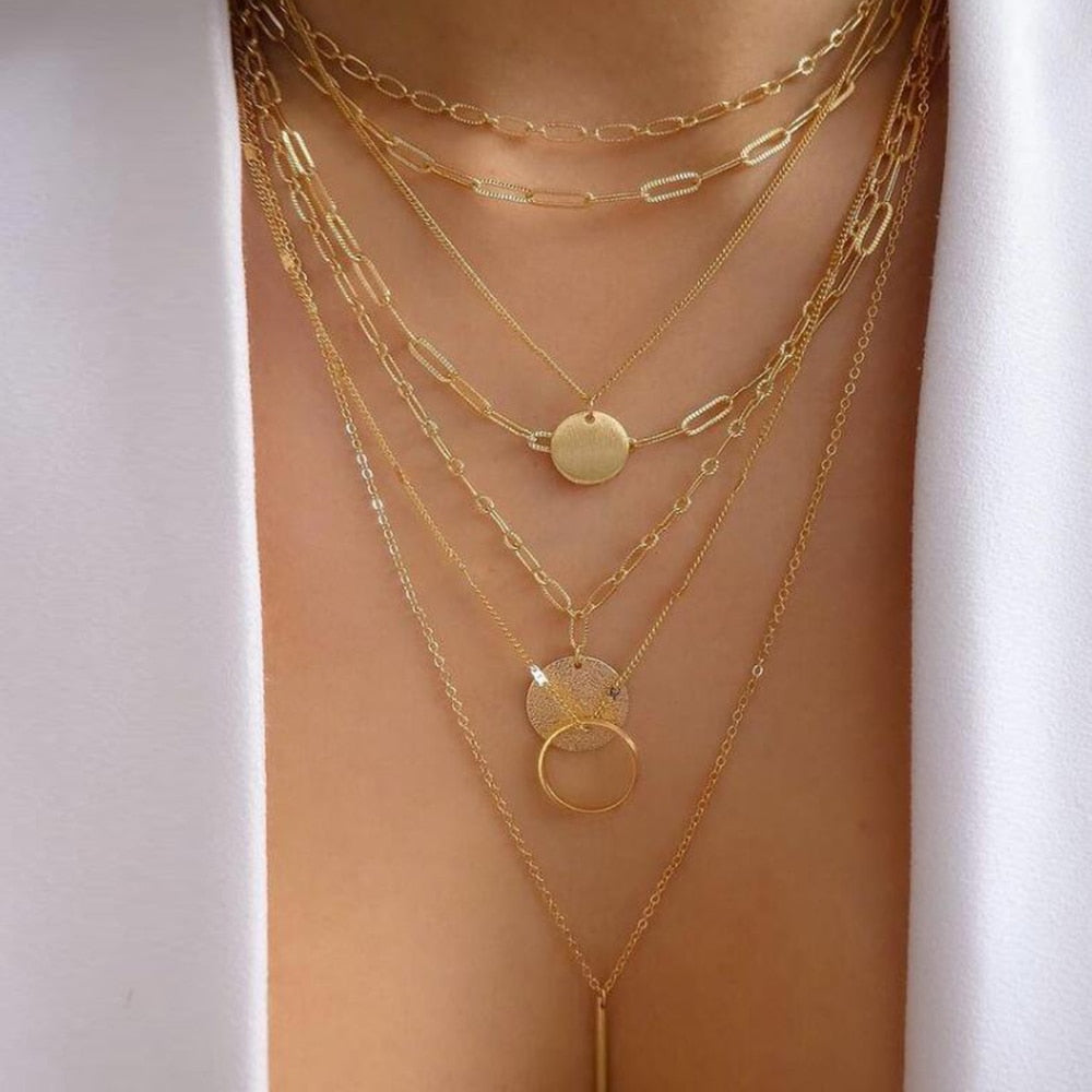 bls-miracle Bohemia Gold Color Multiple Styles Necklace For Women Trendy Multi-Layer Crystal Pendant Necklaces Set Jewelry Gifts