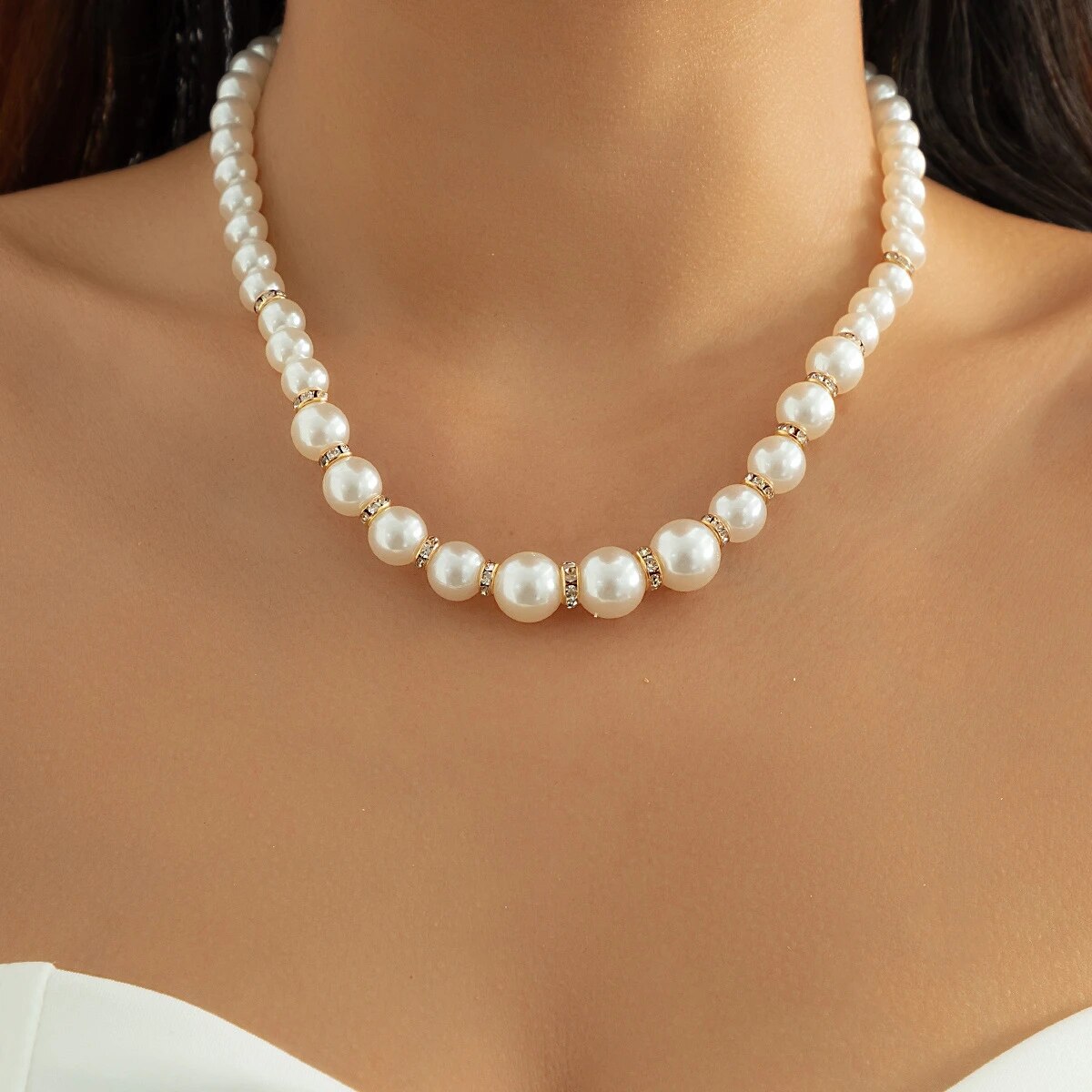 Multi-Layer White Imitation Pearl Necklace Bead  Chain Punk Ladies Wedding Short Clavicle Necklac Girl Charm Banquet Jewelry