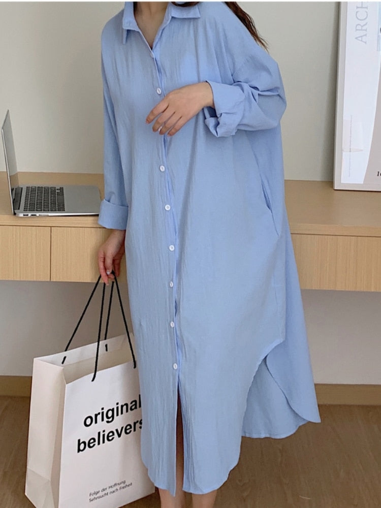 S-2XL Cotton New Summer Shirt Dress Pink Evening Vintage Dress Party Oversize Long Beach Women Dresses Loose Robe Vestido Pure