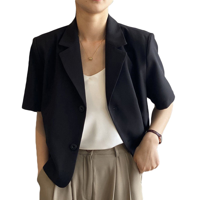 Blazers Women Leisure Elegant Solid Short Sleeve Chic Ins Korean Fashion Female Tops Office Wear Single Breasted Trendy Blazer