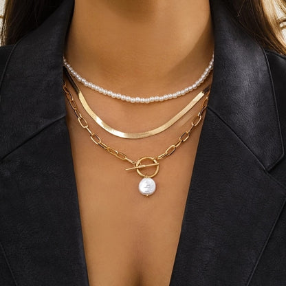 Multi-Layer White Imitation Pearl Necklace Bead  Chain Punk Ladies Wedding Short Clavicle Necklac Girl Charm Banquet Jewelry