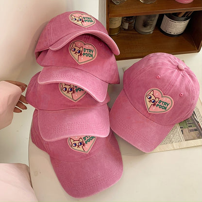 Pink Lovely Girls Baseball Cap Female Fashion Adjustable Snapback Women Hats Soft Top Peaked Cap Cute Cat Hat Trendy Face Small