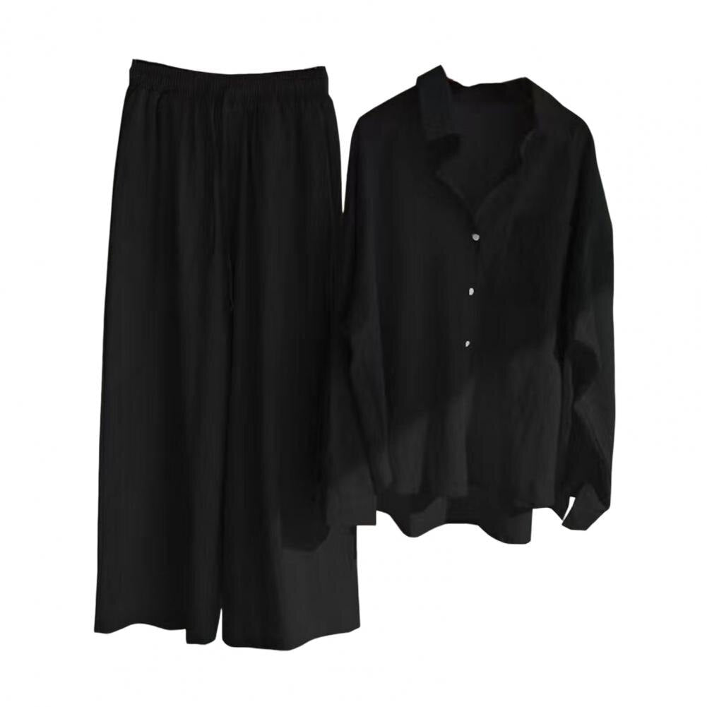5XL Oversize Fall Blouse Trousers Suit Women's Outfit 2022 Cotton Linen Shirt High Waist Wide Leg Pants Set Women's Summer Suit