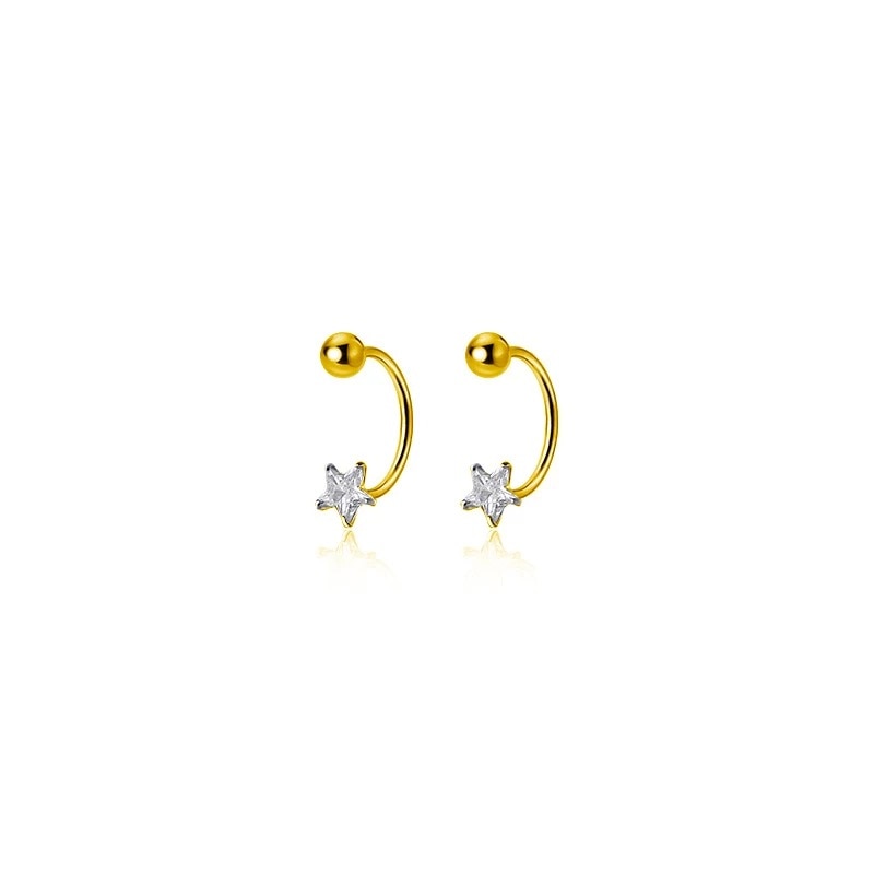 2PC Stainless Steel Gold Color Minimal Crystal Star Ear Studs Earring Women Korean Helix Studs Tragus Cartilage Piercing Jewelry
