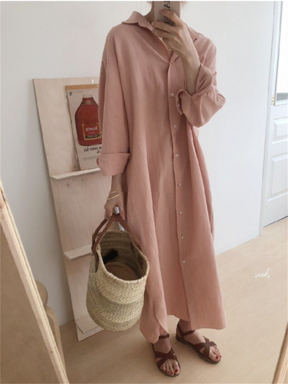 S-2XL Cotton New Summer Shirt Dress Pink Evening Vintage Dress Party Oversize Long Beach Women Dresses Loose Robe Vestido Pure