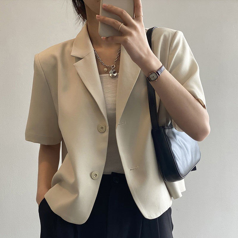 Blazers Women Leisure Elegant Solid Short Sleeve Chic Ins Korean Fashion Female Tops Office Wear Single Breasted Trendy Blazer