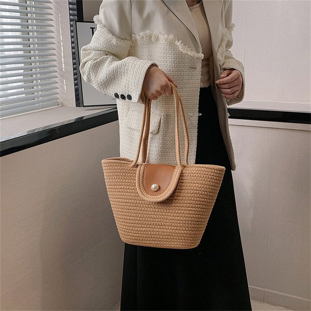 Summer Vacation Women's Beach Straw Shoulder Bags Large Capacity Ladies Weave Purse Handbags Fashion Female Travel Casual Tote