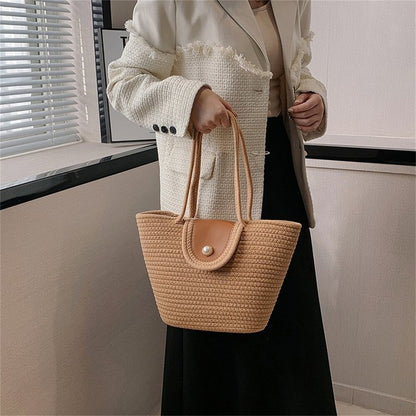 Summer Vacation Women's Beach Straw Shoulder Bags Large Capacity Ladies Weave Purse Handbags Fashion Female Travel Casual Tote