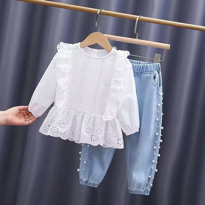 New Children&#39;s Denim Jackets Trench Jean Embroidery Jackets Girls Kids clothing baby Lace coat Casual outerwear Spring Autumn