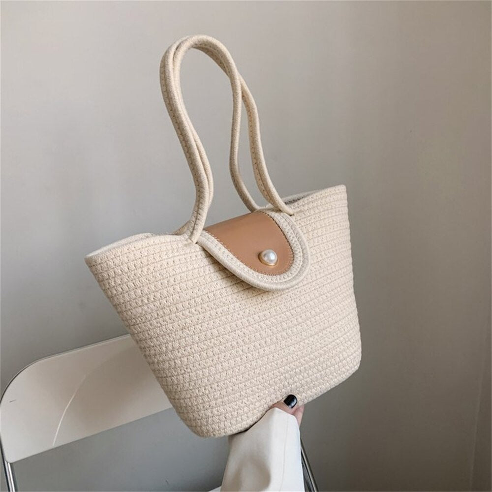 Summer Vacation Women's Beach Straw Shoulder Bags Large Capacity Ladies Weave Purse Handbags Fashion Female Travel Casual Tote