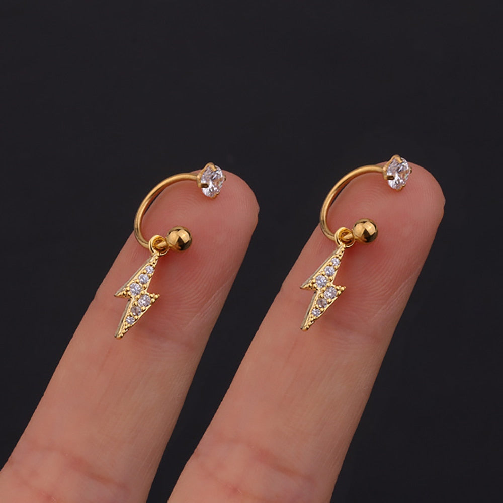 2PC Stainless Steel Gold Color Minimal Crystal Star Ear Studs Earring Women Korean Helix Studs Tragus Cartilage Piercing Jewelry