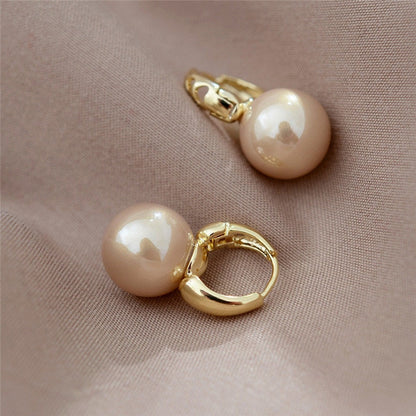 New white boho imitation pearl round circle hoop earrings female gold color big earrings korean jewelry statement earrings