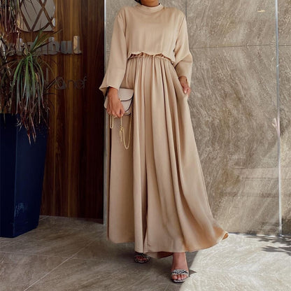 Muslim Temperament Suit Dress Middle East Dubai High Waist Wide Leg Pants Jumpsuit Set Modest Clothing Muslim Woman Outfit