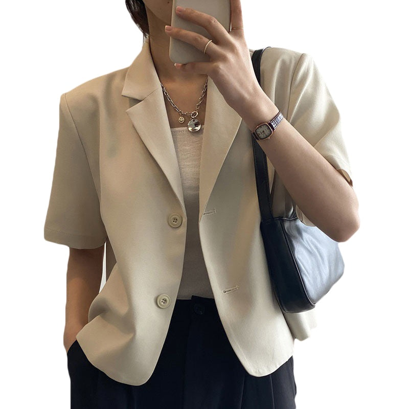 Blazers Women Leisure Elegant Solid Short Sleeve Chic Ins Korean Fashion Female Tops Office Wear Single Breasted Trendy Blazer