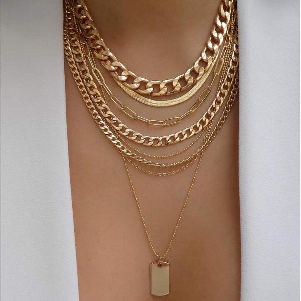 bls-miracle Bohemia Gold Color Multiple Styles Necklace For Women Trendy Multi-Layer Crystal Pendant Necklaces Set Jewelry Gifts