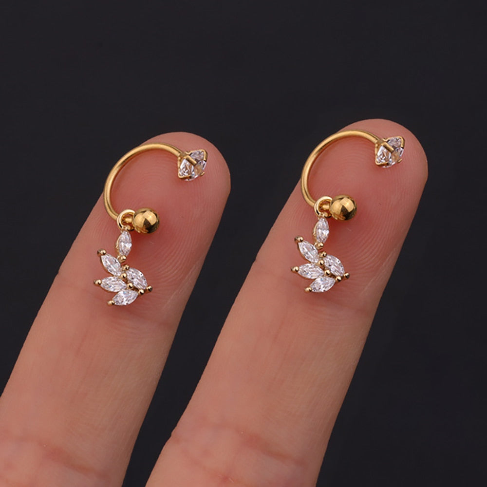 2PC Stainless Steel Gold Color Minimal Crystal Star Ear Studs Earring Women Korean Helix Studs Tragus Cartilage Piercing Jewelry