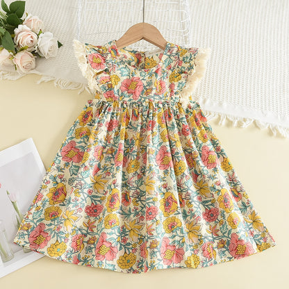 Bear Leader Girls Casual Dresses 2023 New Summer Kids Baby Flowers Print Costumes Floral Party Birthday Princess Vestidos 2-6Y