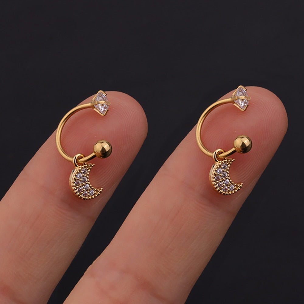 2PC Stainless Steel Gold Color Minimal Crystal Star Ear Studs Earring Women Korean Helix Studs Tragus Cartilage Piercing Jewelry