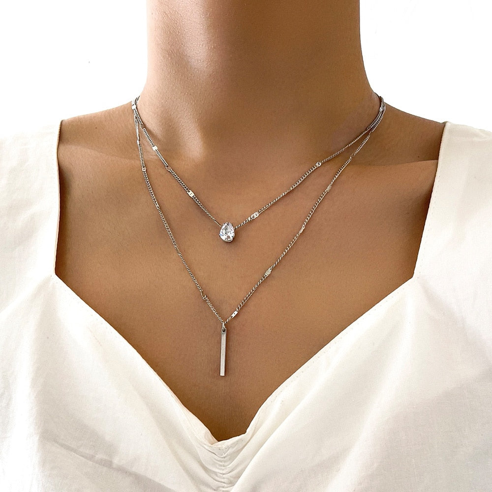 2022 New Popular Silver Colour Sparkling Clavicle Chain Choker Necklace For Women Fine Jewelry Wedding Party Gift