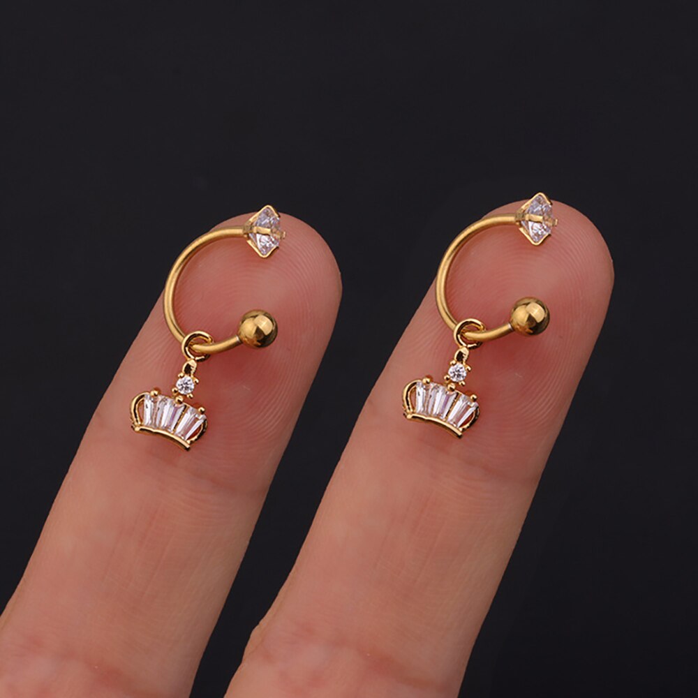 2PC Stainless Steel Gold Color Minimal Crystal Star Ear Studs Earring Women Korean Helix Studs Tragus Cartilage Piercing Jewelry