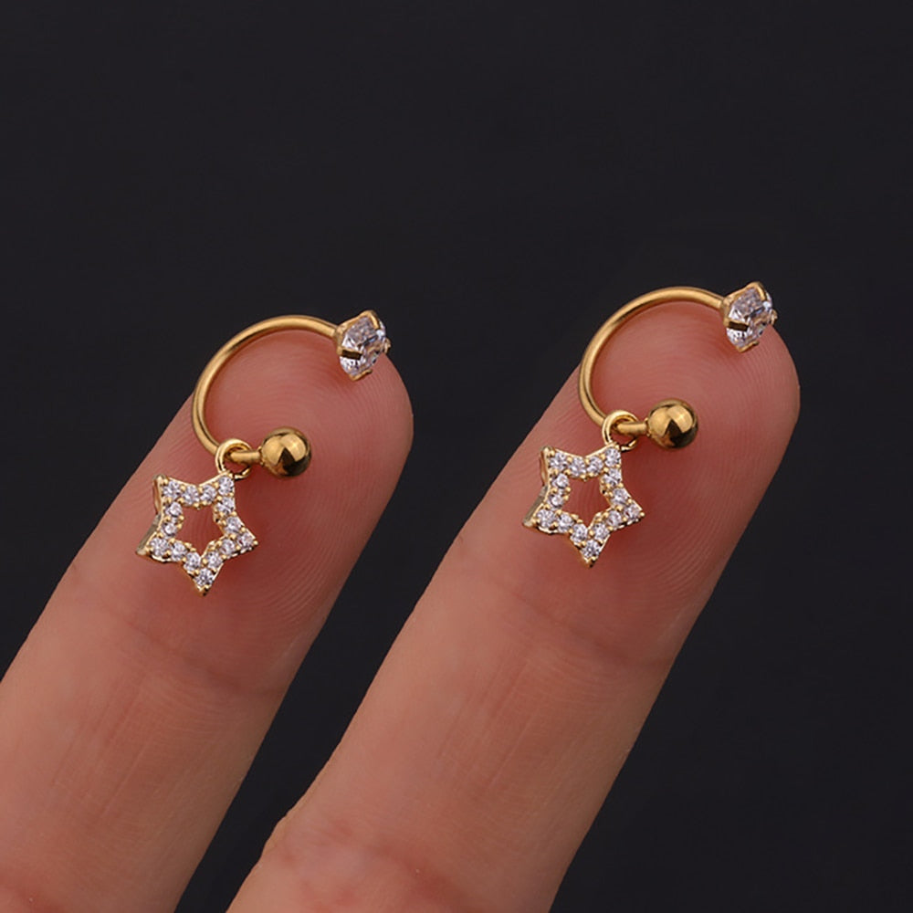 2PC Stainless Steel Gold Color Minimal Crystal Star Ear Studs Earring Women Korean Helix Studs Tragus Cartilage Piercing Jewelry