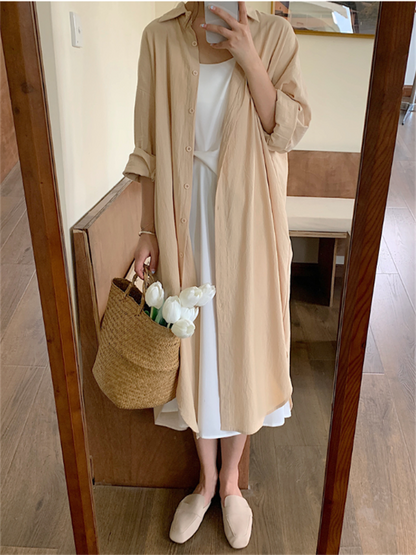 S-2XL Cotton New Summer Shirt Dress Pink Evening Vintage Dress Party Oversize Long Beach Women Dresses Loose Robe Vestido Pure