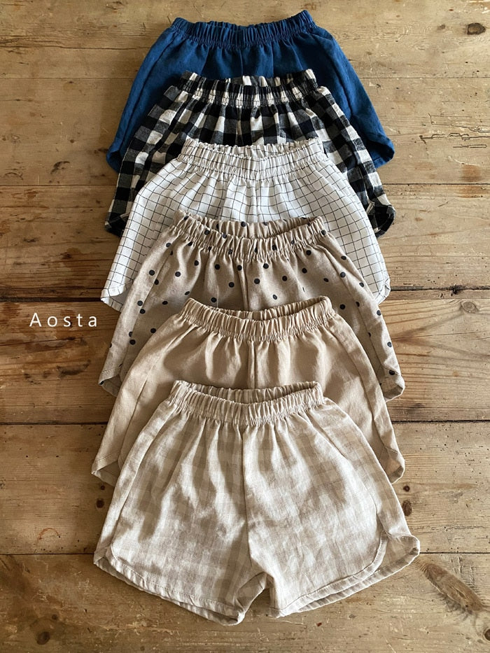 2023 Summer New Children Boy Girl Cotton And Linen Loose Shorts Pant Toddler Baby Cute Plaid Printed Pant 12M-5T