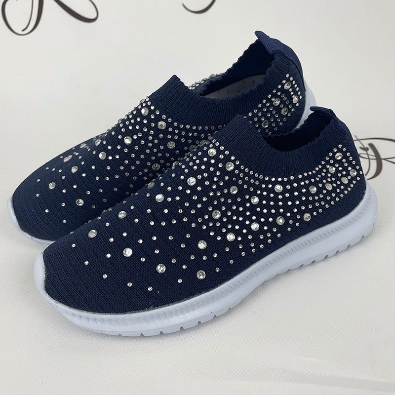 Rimocy Crystal Breathable Mesh Sneaker Shoes for Women Comfortable Soft Bottom Flats Plus Size 43 Non Slip Casual Shoes Woman