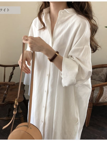 S-2XL Cotton New Summer Shirt Dress Pink Evening Vintage Dress Party Oversize Long Beach Women Dresses Loose Robe Vestido Pure