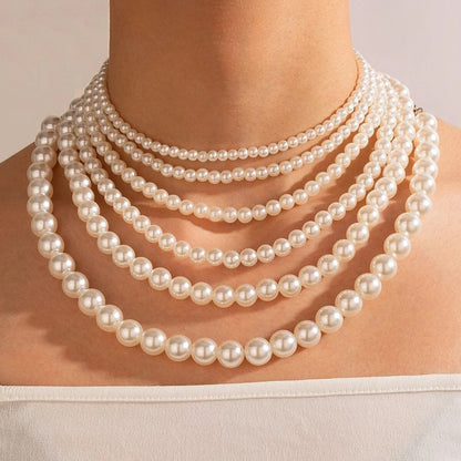 Handmade Vintage Simulation Round Pearl Choker Necklace Elegant Simple Adjustable Multiple Sizes Beaded Necklace For Women Girls