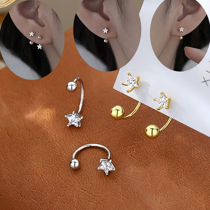 2PC Stainless Steel Gold Color Minimal Crystal Star Ear Studs Earring Women Korean Helix Studs Tragus Cartilage Piercing Jewelry