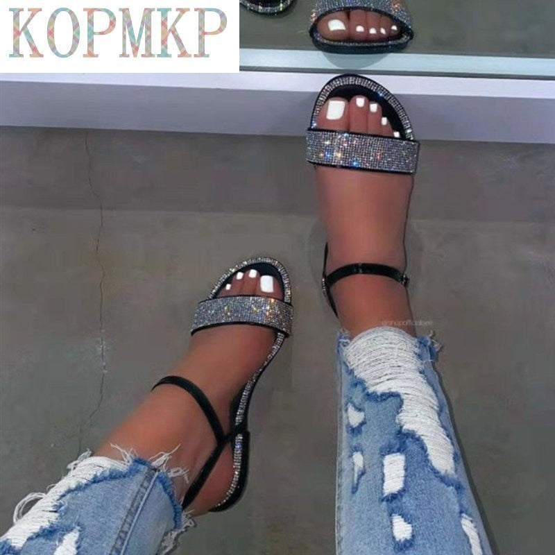 Gladiator Women Sandals Crystal Fashion Summer Shoes Flat Non Slip Beach Femme Zapatos Deportivos Para Mujer Sapatos Femininos