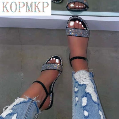 Gladiator Women Sandals Crystal Fashion Summer Shoes Flat Non Slip Beach Femme Zapatos Deportivos Para Mujer Sapatos Femininos