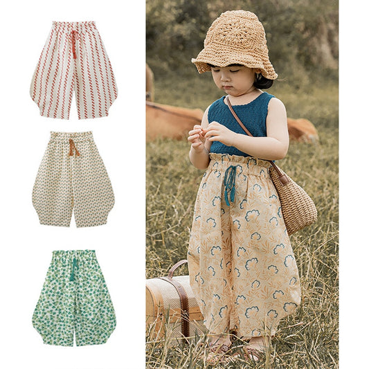 Children's Casual Floral Pants Summer Countryside-style Girls Thin Floral Comfortable Loose Trousers Toddler Mosquito Pants Kids