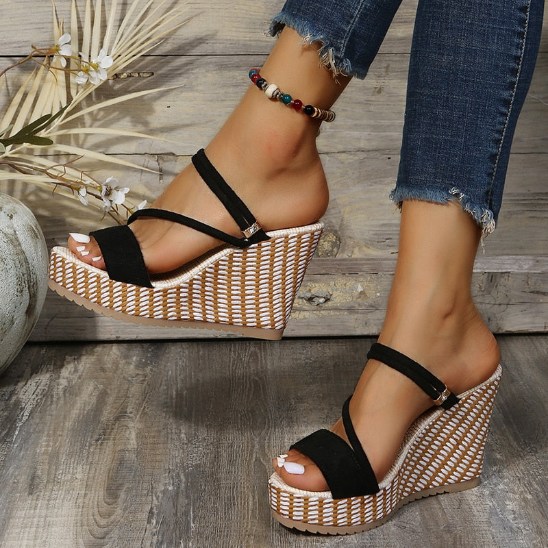 Platform Sandals Wedge Woman Shoes Fashion Elegant Ladies Slippers Summer Women Sandalias Peep Toe High Heels Female Slides 2022