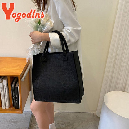 Yogodlns Crocodile Embossed Felt Top Handle Bag For Women Large Capacity Shoulder Bag Fashion Brands Armpit Handbag and Purse