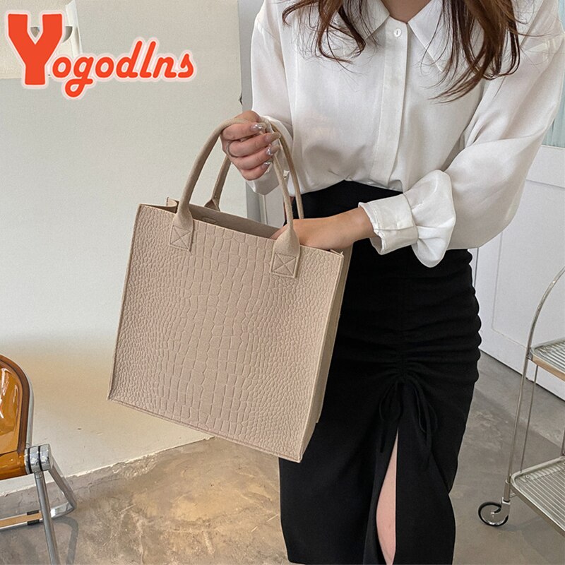 Yogodlns Crocodile Embossed Felt Top Handle Bag For Women Large Capacity Shoulder Bag Fashion Brands Armpit Handbag and Purse