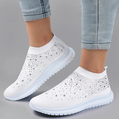 Rimocy Crystal Breathable Mesh Sneaker Shoes for Women Comfortable Soft Bottom Flats Plus Size 43 Non Slip Casual Shoes Woman