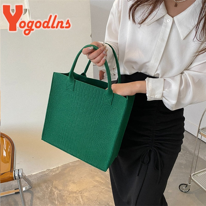 Yogodlns Crocodile Embossed Felt Top Handle Bag For Women Large Capacity Shoulder Bag Fashion Brands Armpit Handbag and Purse