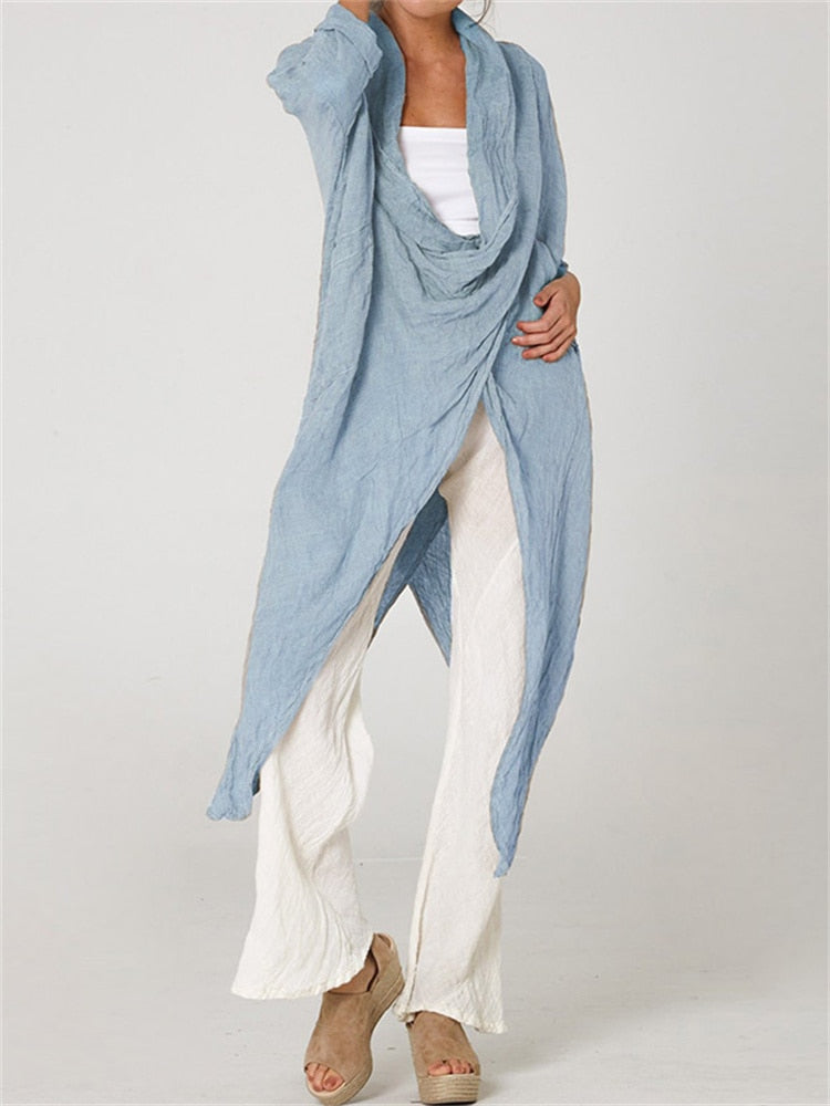 Celmia Autumn Women Tops Fashion Solid Blouses 2023 Vintage Long Shirts Casual Cowl Neck Long Sleeve Asymmetrical Party Blusas