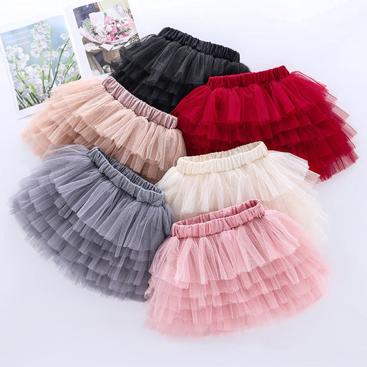 3-14T Summer Mesh Skirts For Girls Cotton Lace Princess Dance Miniskirts Fashion Tutu Girls Party Birthday Teenager Clothes New